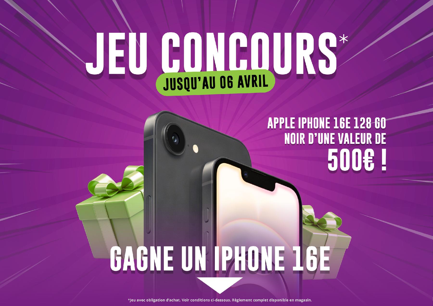 Jeu Concours DEALiCASH - Gagnez un Apple iPhone 16e 128 Go Noir d'une valeur de 500 euros - Jusqu'au 06 avril 2026