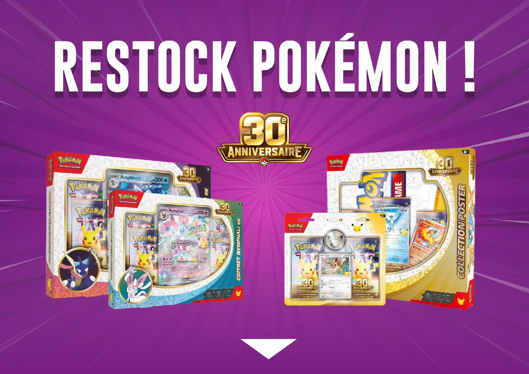 30 ans Pokémon chez DEALiCASH - Coffrets Nymphali ex, Amphinobi ex, Collection Poster et Duopack 30e anniversaire