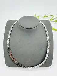 collier gourmette plate en acier inoxydable noir argenté