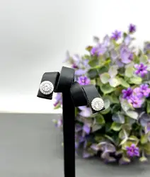 132509 boucles d'oreilles puces oxyde rond entouré de petits oxydes 8mm argent 925 millième (22 ct) 2,2g