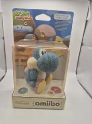 amiibo yoshi's woolly world - yoshi de laine : bleu ciel