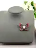 broche broche papillon rouge pavé d'oxydes en métal doré t3 x 4 cm