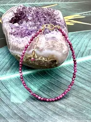 clpi bracelet billes en pierre rubis d3mm et métal argenté l16-22 cm