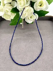 clpi collier billes en pierre saphir d3mm et métal doré l40-46 cm