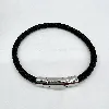brac bracelet en cuir noir tressé et acier argenté 6mm l21cm
