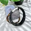 brac bracelet épais en cuir noir tressé et oeil de tigre 6mm avec acier argenté l21cm