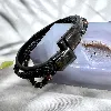 brac bracelet épais en cuir noir tressé et oeil de tigre et onyx 4mm avec acier noir l21cm