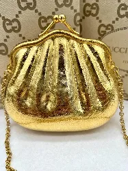 gucci mini sac/ minaudière vintage en métal doré monogram gg collection firenze