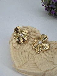 3117809 boucles d'oreilles en forme de fleur ornée de perle synthétique en acier doré