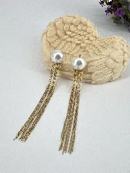 3121809 boucles d'oreilles à motif perle synthétique avec lignes en acier doré