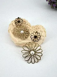 3121909 boucles d'oreilles pendantes en forme de marguerite ornée de perle synthétique en acier doré