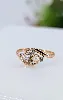 bague ancienne en or rose centrée d'un diamant taille brillant et une demie perle et 4 petits diamants taille rose or 750 millième