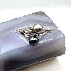 bague en argent avec 2 perles t55,5 argent autre 5,03g