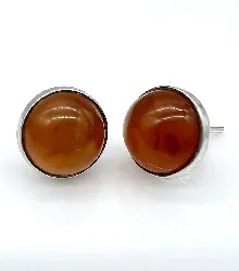boucles d'oreilles argent ronde cabochon ambre orange  argent 925 millième (22 ct) 2,04g