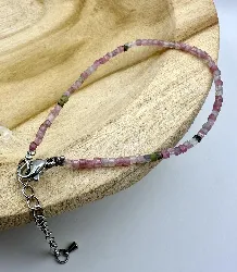 brpi bracelet billes cubes en pierre tourmaline d2mm et métal argenté l16-22 cm