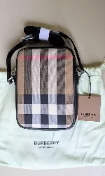 sac à bandoulière / sacoche burberry paddy motif check en coton marron multicolore et cuir noir