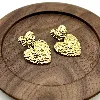 3127309 boucles d'oreilles pendants coeurs martelés en acier doré t2,2 x 3 cm