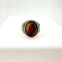 bgac  bague chevalière bague chevalier avec pierre oeil de tigre en acier t61