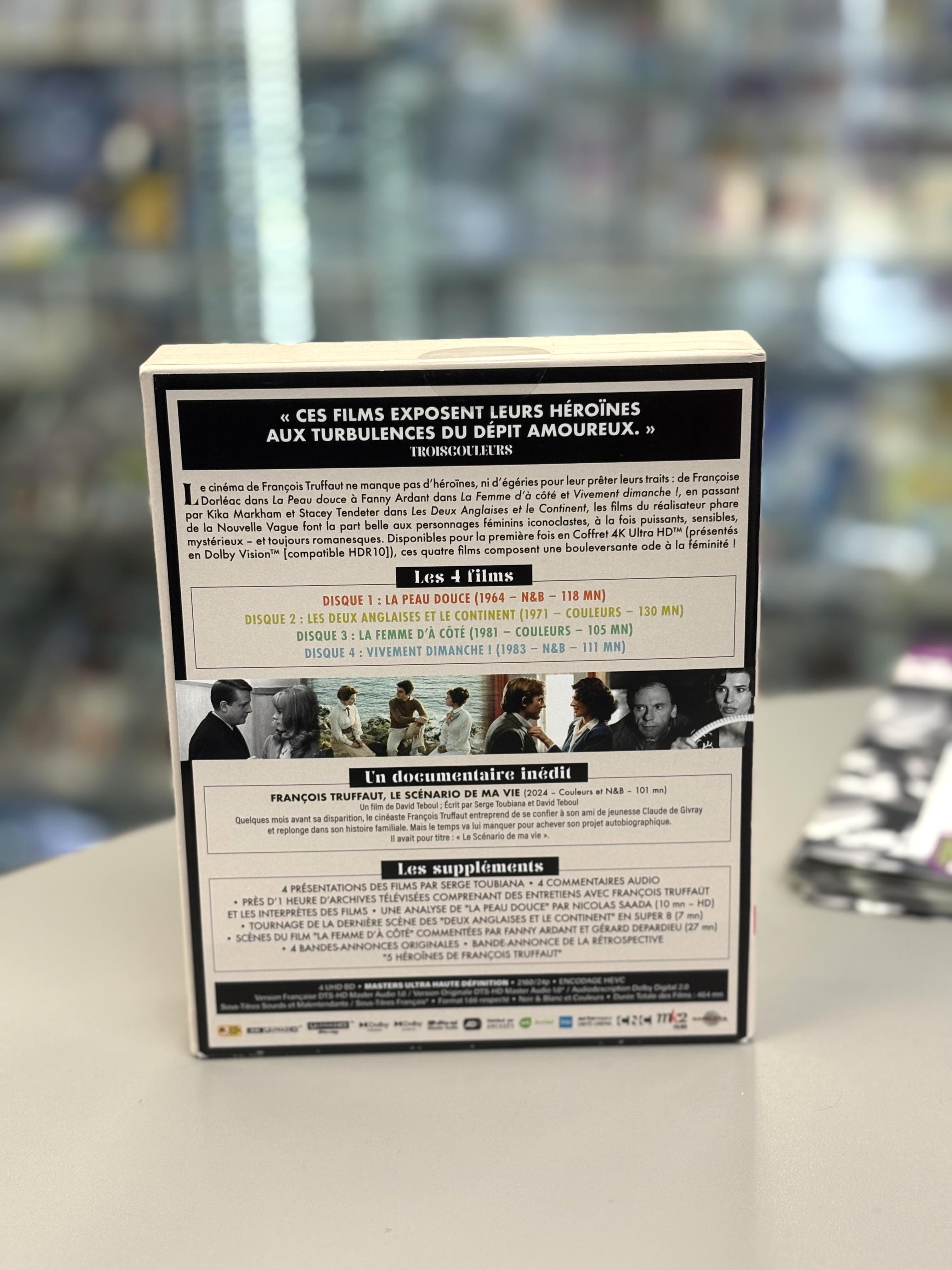 Blu-Ray 5 héroïnes de François Truffaut - Rétrospective en 4 films : La Peau douce + Les Deux Anglaises et le continent, La Femme d'à côté + Vivement dimanche ! - 4K Ultra HD - Édition limitée