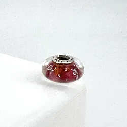 charm pandora verre de murano rose à gouttes blanches argent 925 millième (22 ct) 3,20g