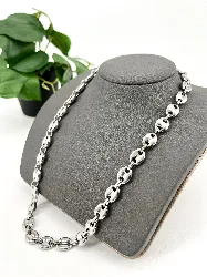 collier acier mailles grains de café