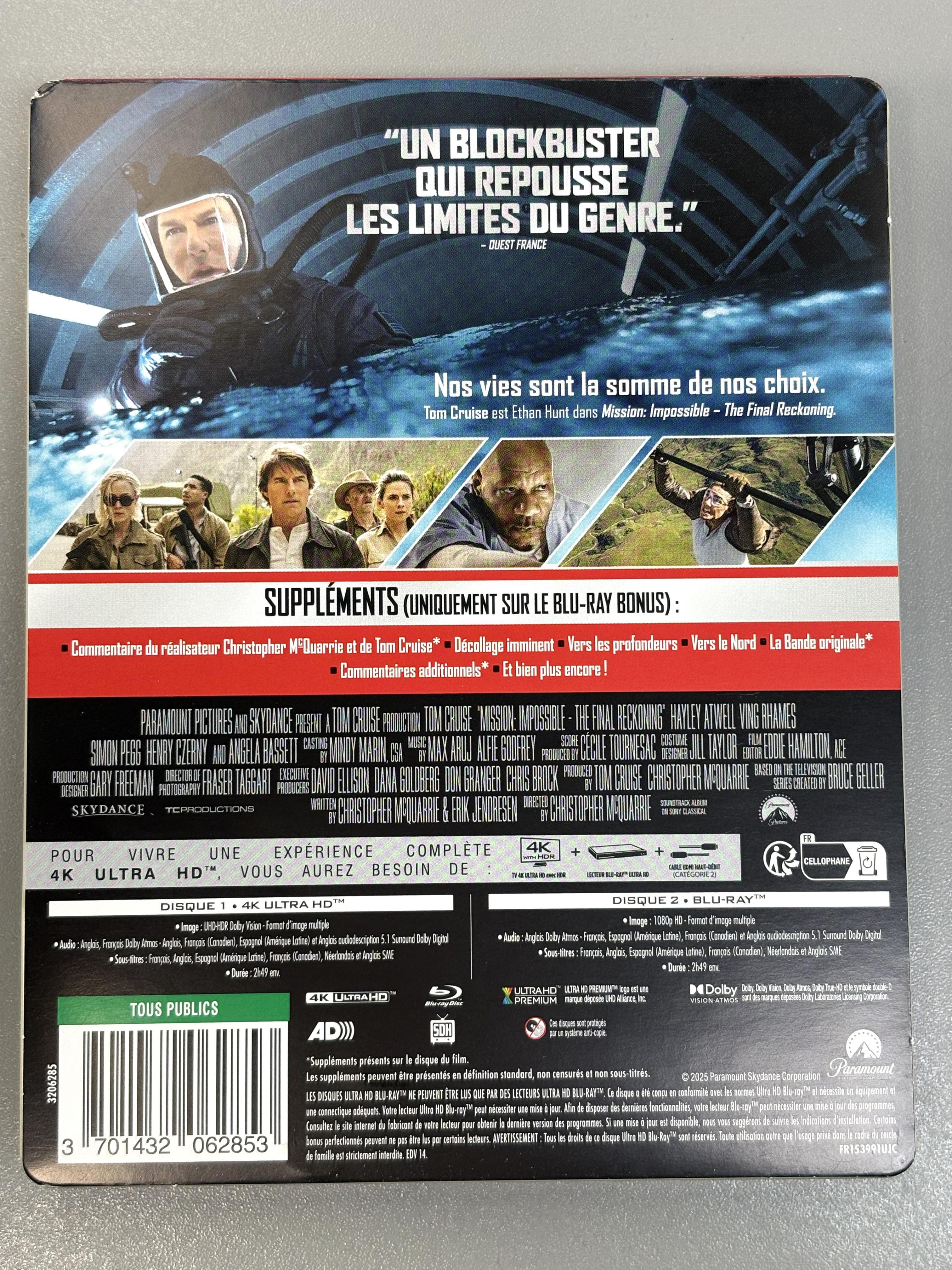 Mission : Impossible - The Final Reckoning - 4K Ultra HD + Blu - ray + Blu - ray bonus - Boîtier SteelBook édition limitée