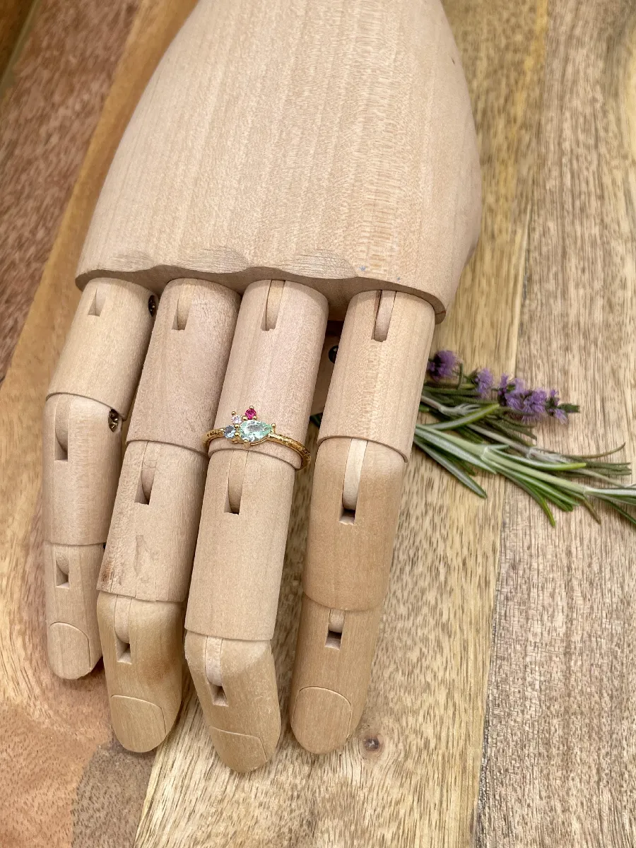 Bague Martelée Plaquée Or Avec Oxydes Multicolores - Modèle T52, Neuve Avec étiquettes