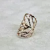 bague motif feuille martelée en acier doré