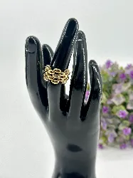 bague ouverte ornée d'oxydes en métal doré