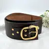 ceinture large gucci en cuir marron et boucle en laiton doré vieilli taille 85/34 réf. 201799