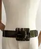 ceinture vintage yves saint laurent rive gauche en cuir verni pailleté bronze olive avec boucle carrée au motif écaille