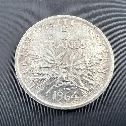pièce 5 francs semeuse 1964 argent 835 millième 11,99g