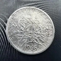 pièce 5 francs semeuse 1966 argent 835 millième 12g