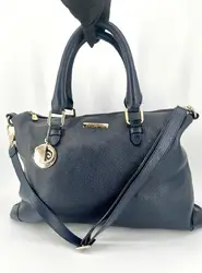 sac à main versace collection en cuir grainé souple bleu marine avec bandoulière réglable et amovible
