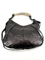 sac yves saint laurent mombasa en cuir noir avec anse corneen bois sous forme de corne