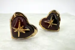 boucles d'oreilles clips vintage christian lacroix coeur et étoile en métal doré et résine ambre