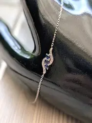 bracelet en or blanc avec pendentif saphir et éclats de diamants or 375 millième (9 ct) 0,86g