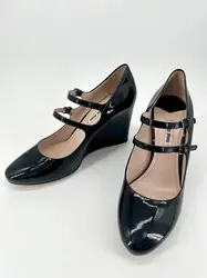 escarpins/ chaussures miu miu en cuir verni à double bride avec talons compensés