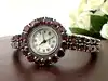 montre bracelet vintage en argent et grenats naturels, cadran nacre, mouvement quartz  argent 925 millième (22 ct) 44,91g