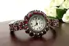 montre bracelet vintage en argent et grenats naturels, cadran nacre, mouvement quartz  argent 925 millième (22 ct) 44,91g