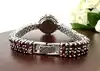 montre bracelet vintage en argent et grenats naturels, cadran nacre, mouvement quartz  argent 925 millième (22 ct) 44,91g