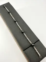 bracelet en maille corde orné de perles de l'hématite argent 925 millième (22 ct) 7,30g