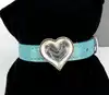 bracelet lalique accroche coeur en cuir turquoise et cristal satiné