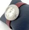 montre femme mauboussin l'heure du premier jour rayonnant mouvement à quartz, bracelet jonc en cuir bordeaux