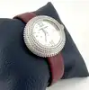 montre femme mauboussin l'heure du premier jour rayonnant mouvement à quartz, bracelet jonc en cuir bordeaux