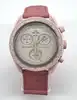 montre swatch x omega bioceramic mission to venus mouvement à quartz bracelet en cuir rose effet autruche