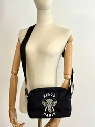 sac kenzo varsity noir avec broderie éléphant en toile noire