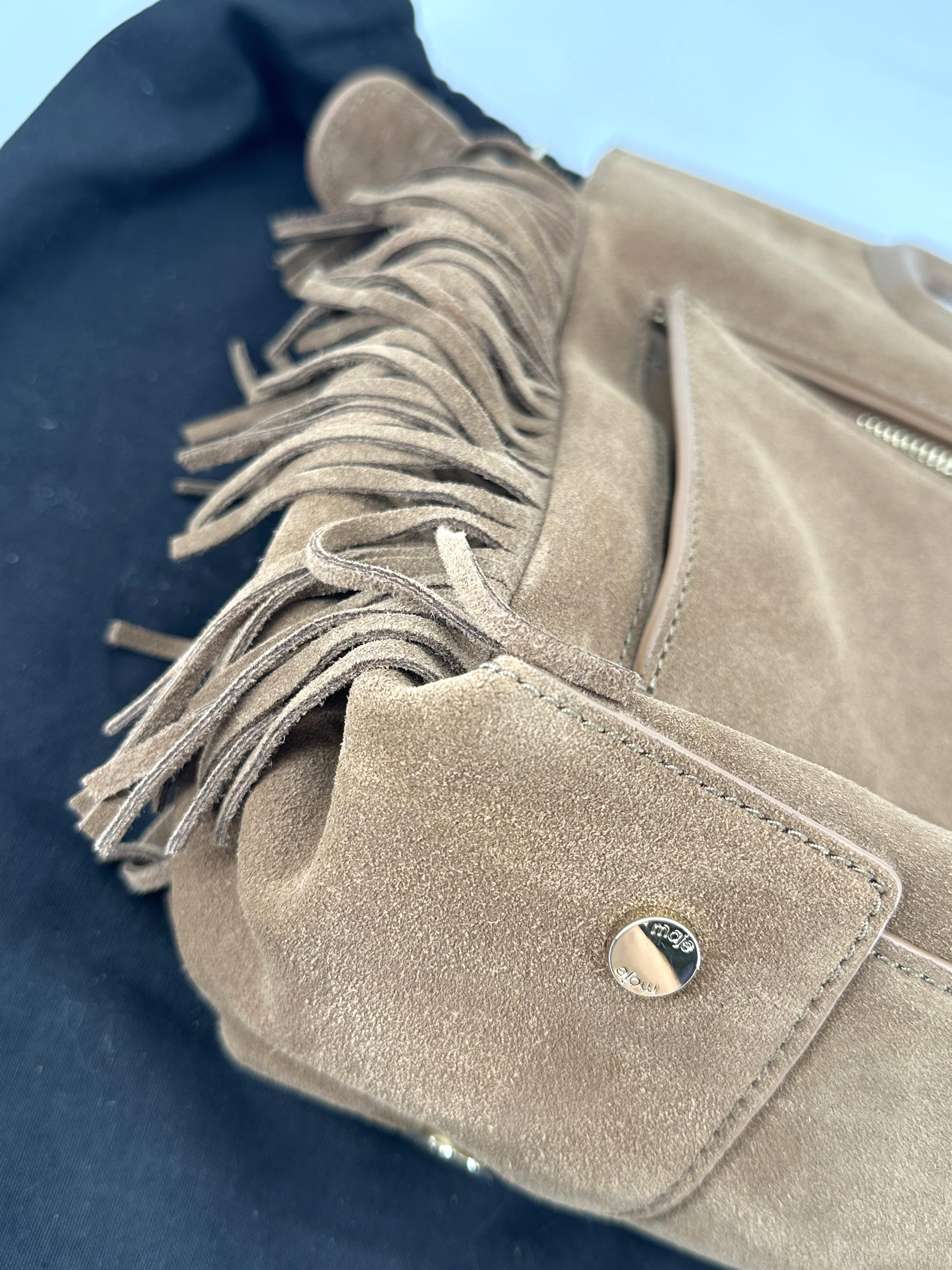 Sac Maje Miss M à franges en cuir suédé couleur camel  moyen modèle 