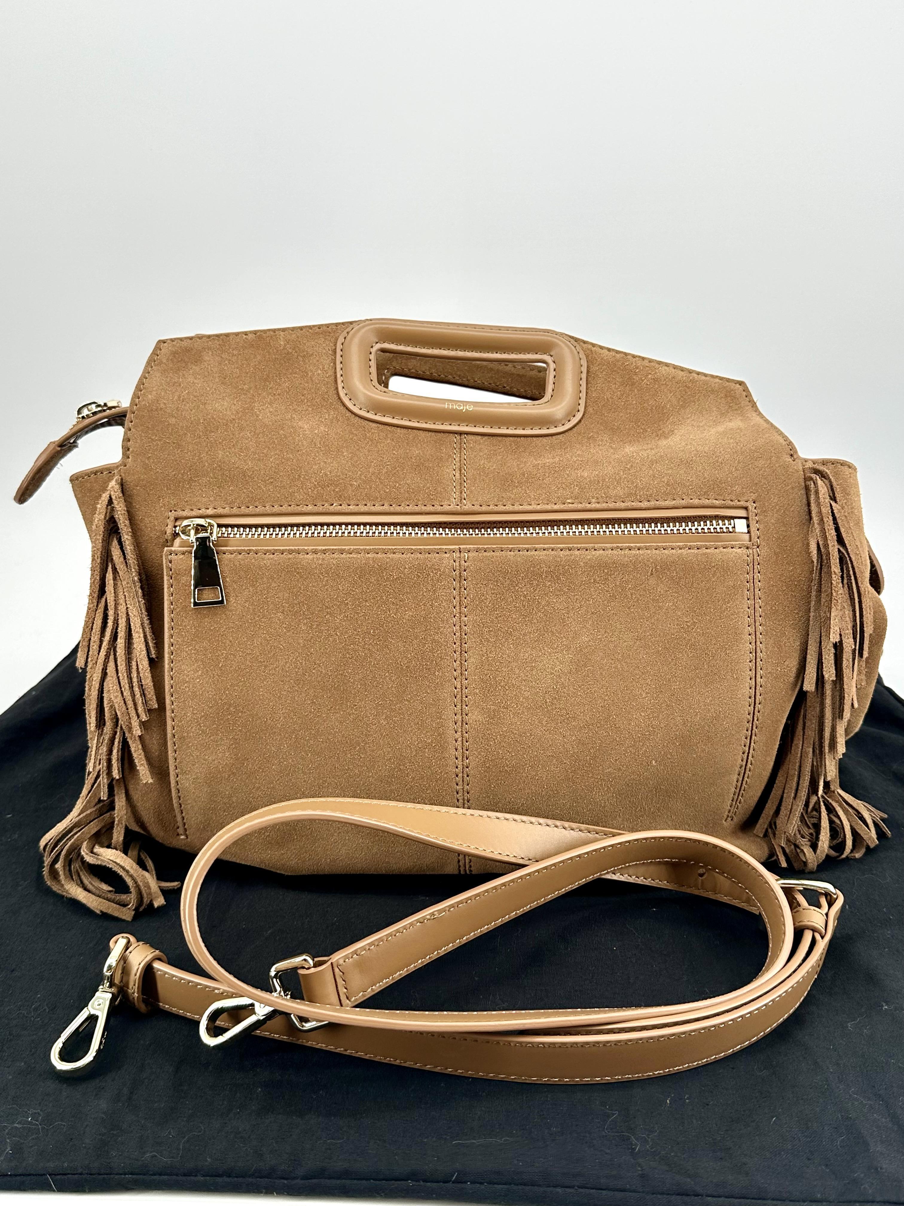 Sac Maje Miss M à franges en cuir suédé couleur camel  moyen modèle 