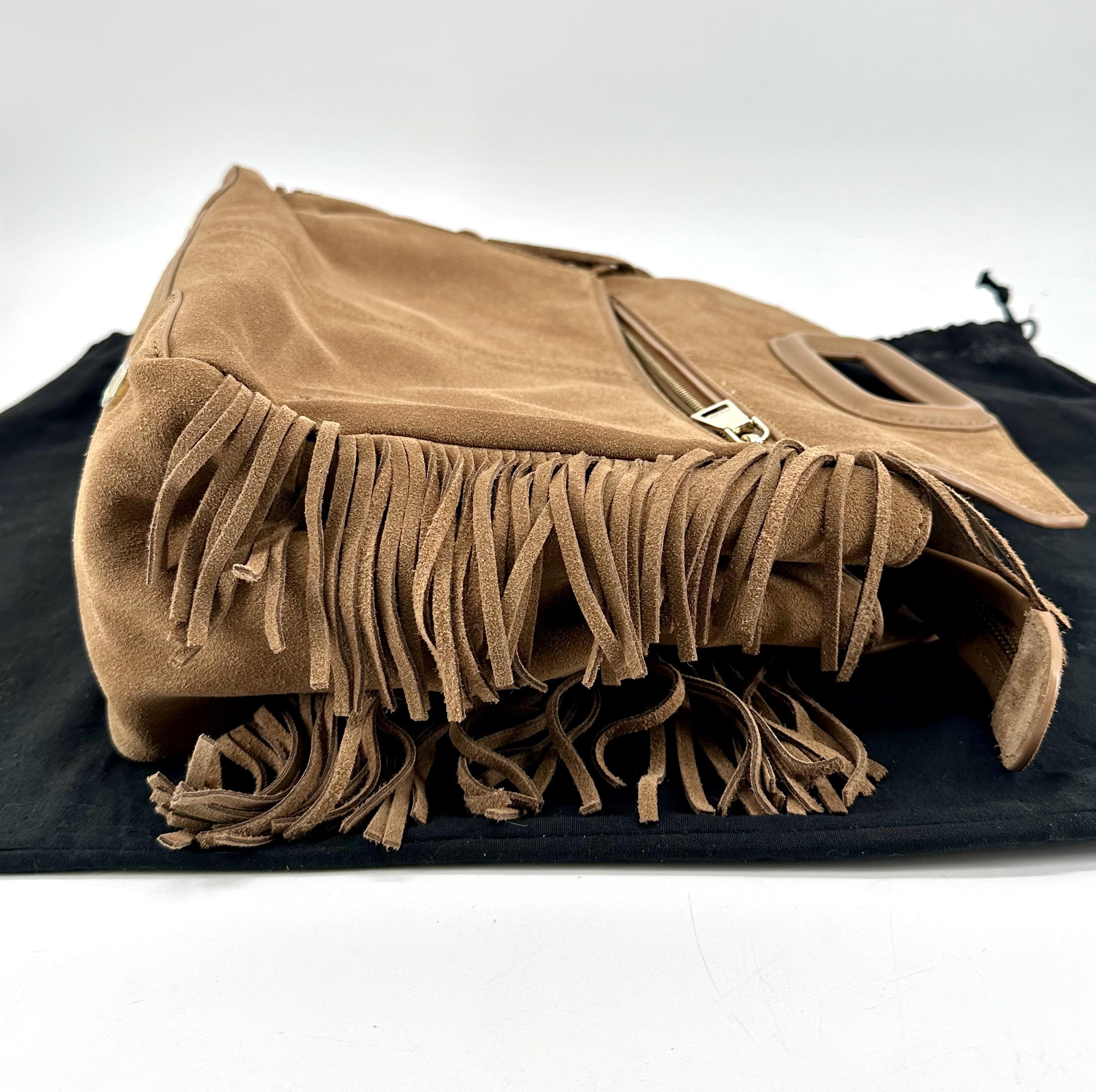 Sac Maje Miss M à franges en cuir suédé couleur camel  moyen modèle 